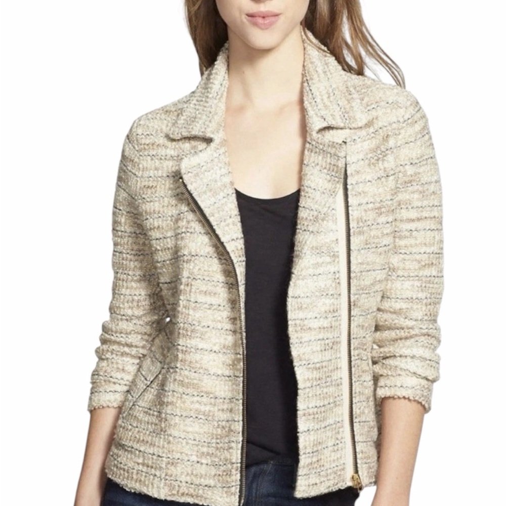 NWT Lucky Brand Marled Boucle Knit Moto Jacket XS